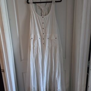Free People Cream Button-Front Maxi Dress with Lace Back